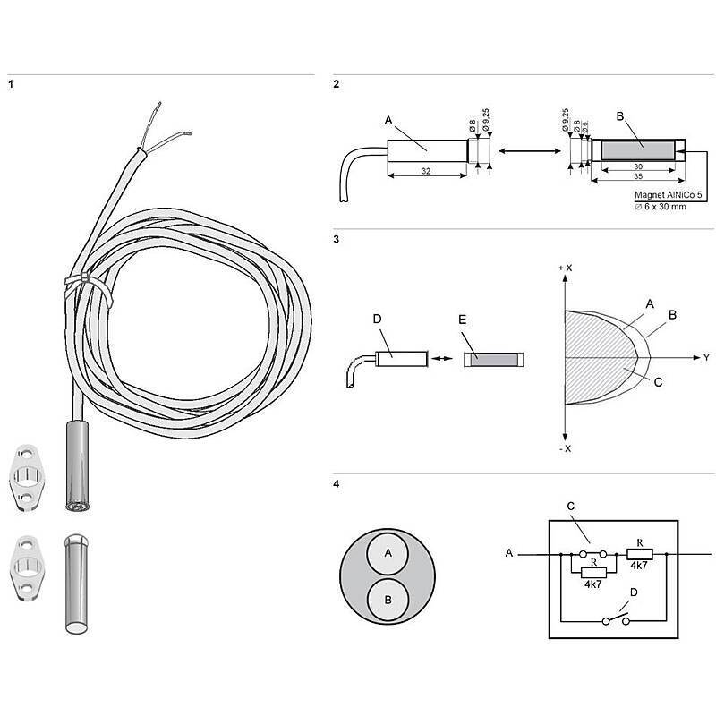 Aritech DC128R4.7 Einbaumagnetkontakt, weiß, VdS-C, VdS-C Industrie Einbau-Magnetkontakt(4.7 k Ohm Abschlußwiderstand)