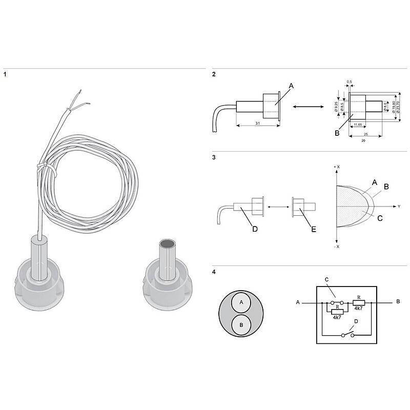 Aritech DC138R4.7 Einbau Magnetkontakt, weiß, VdSC, VdS-C Industrie Einbaumagnetkontakt für Stahltüren(4,7k Ohm Abschlu