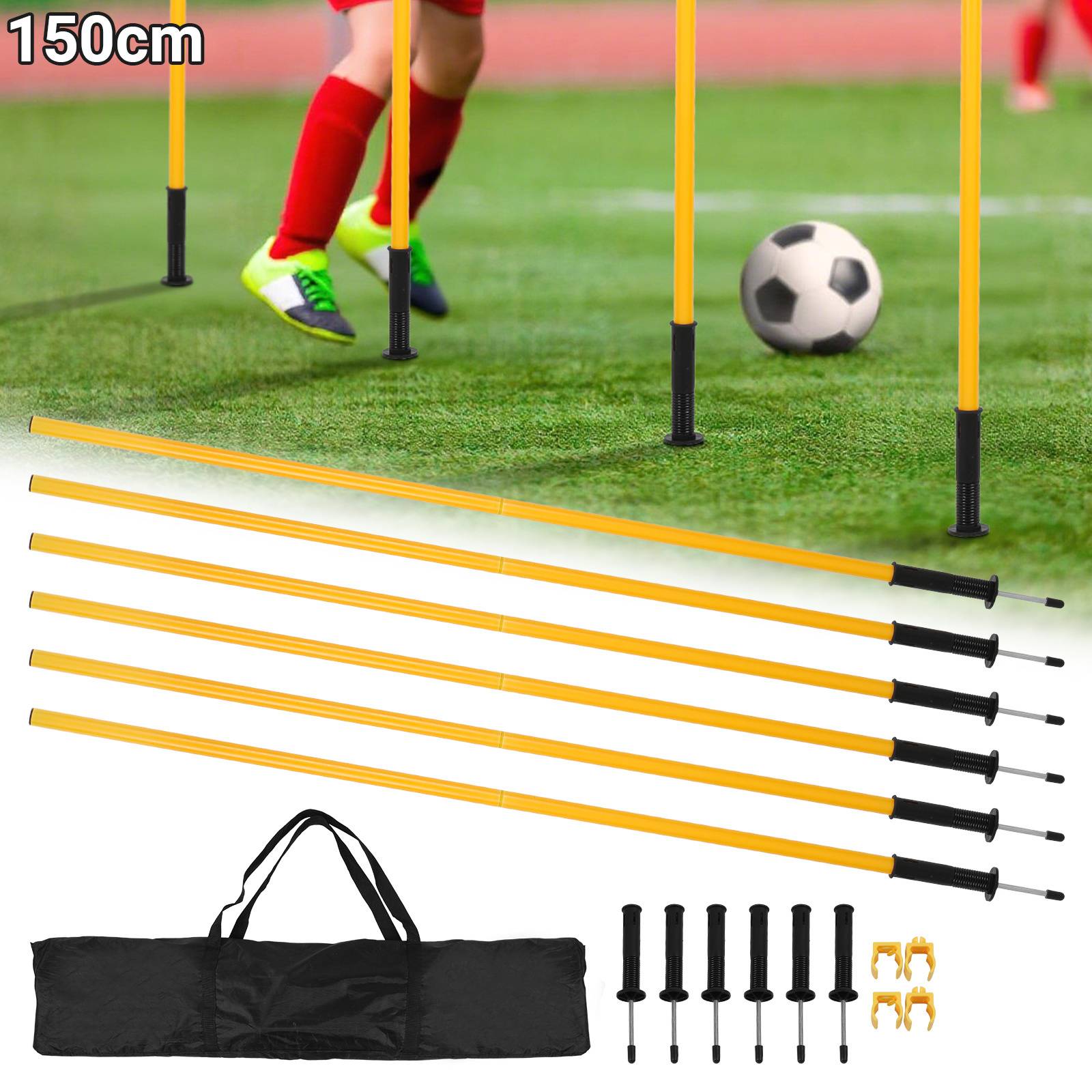 6x Slalomstangen Fussball 1,5 m sprunghafte Agilität Stangen Agility Trainingsset Gelb