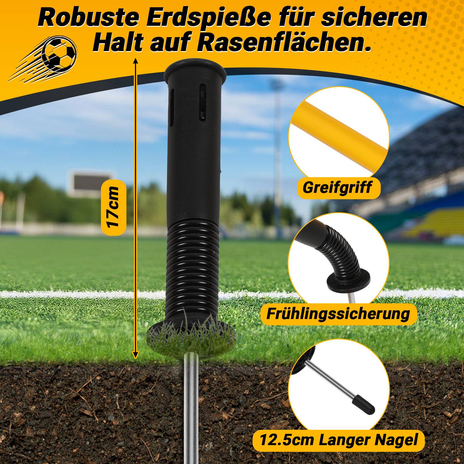 6x Slalomstangen Fussball 1,5 m sprunghafte Agilität Stangen Agility Trainingsset Gelb