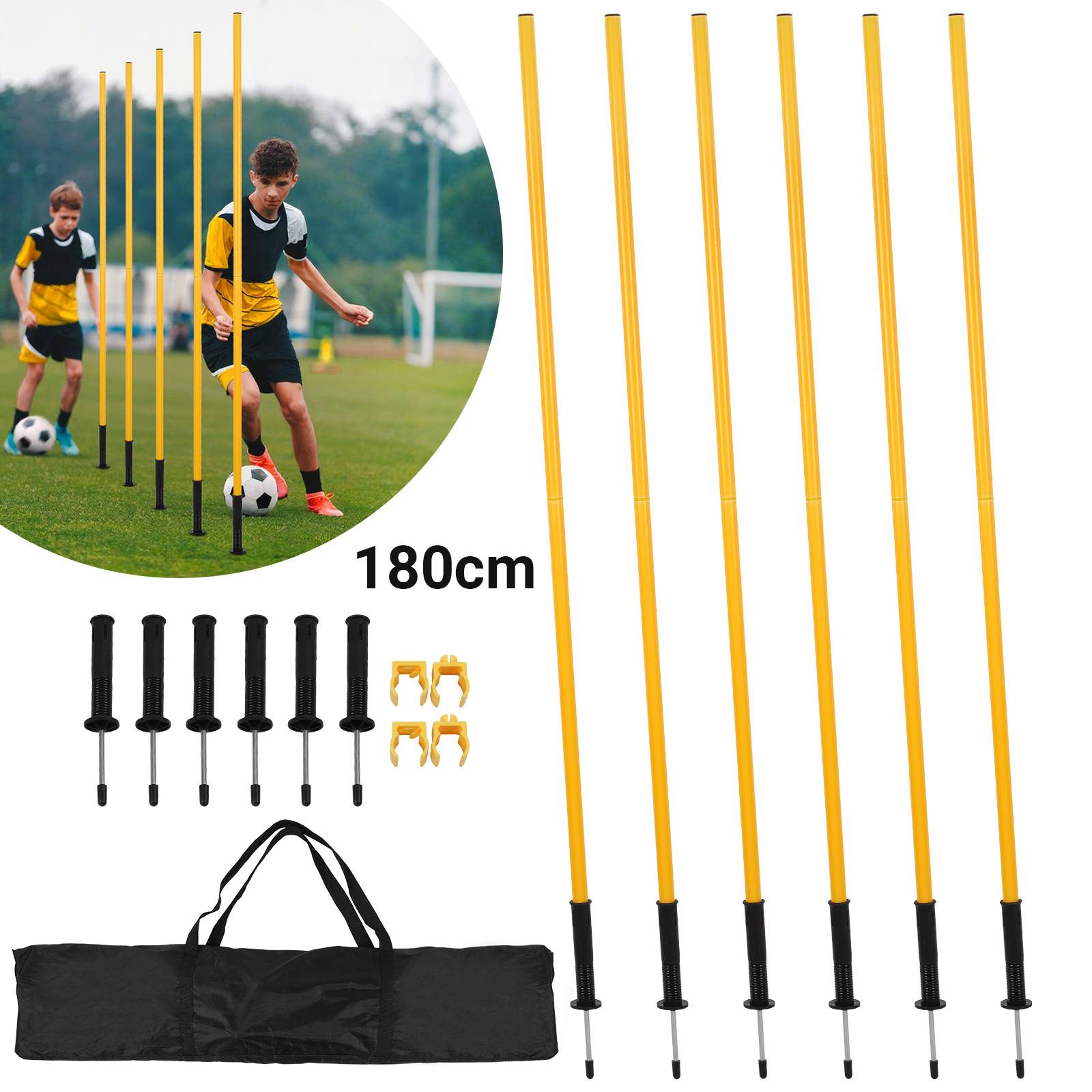 6x Slalomstangen Fussball 1,8 m sprunghafte Agilität Stangen Agility Trainingsset Gelb