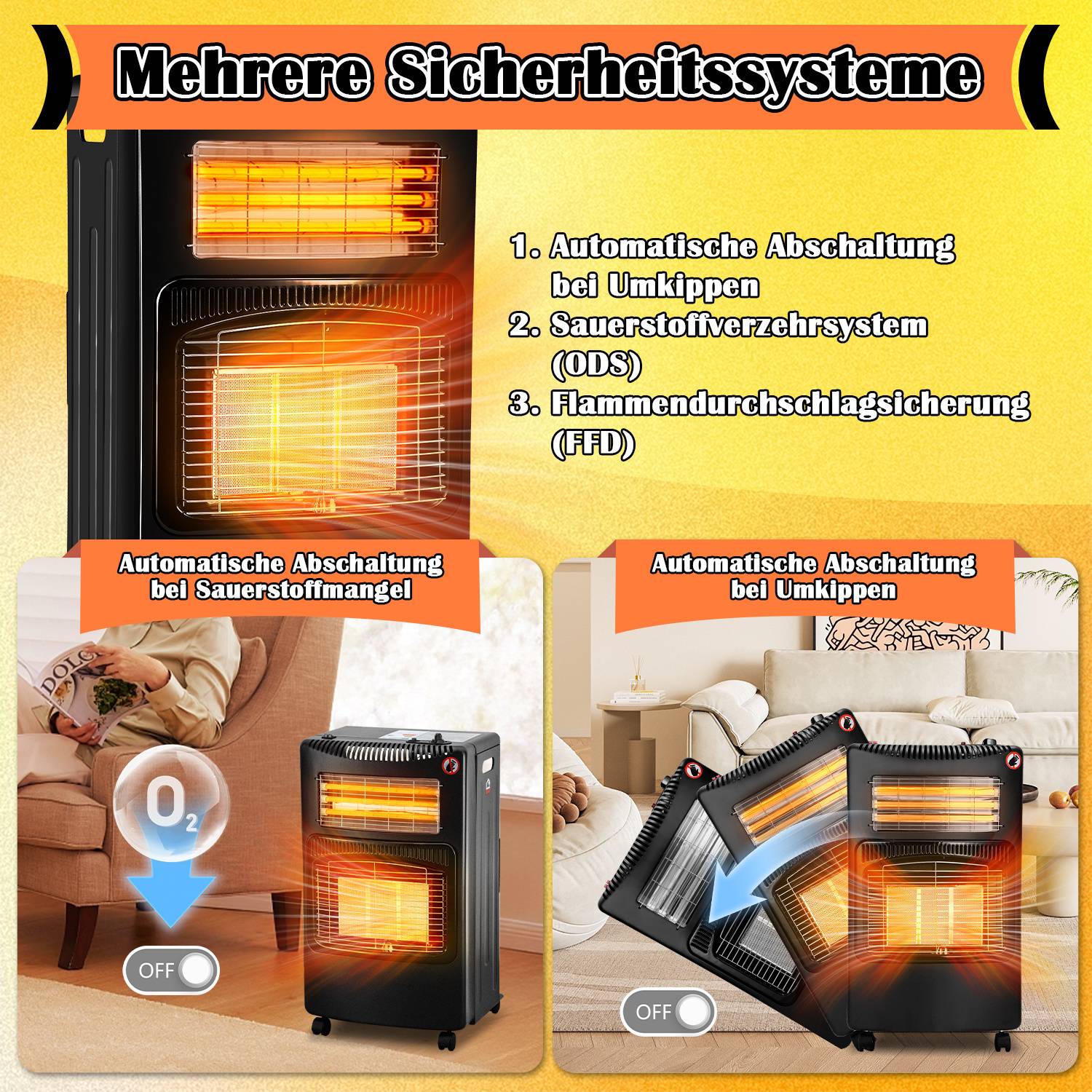 Gasheizer Keramik Infrarot, Gas+Strom, 4200 Watt, 3 Stufen, für Butan-/Propangasflaschen bis 15 kg, inkl. Gasdruckregler, Gasschlauch & Abdeckung