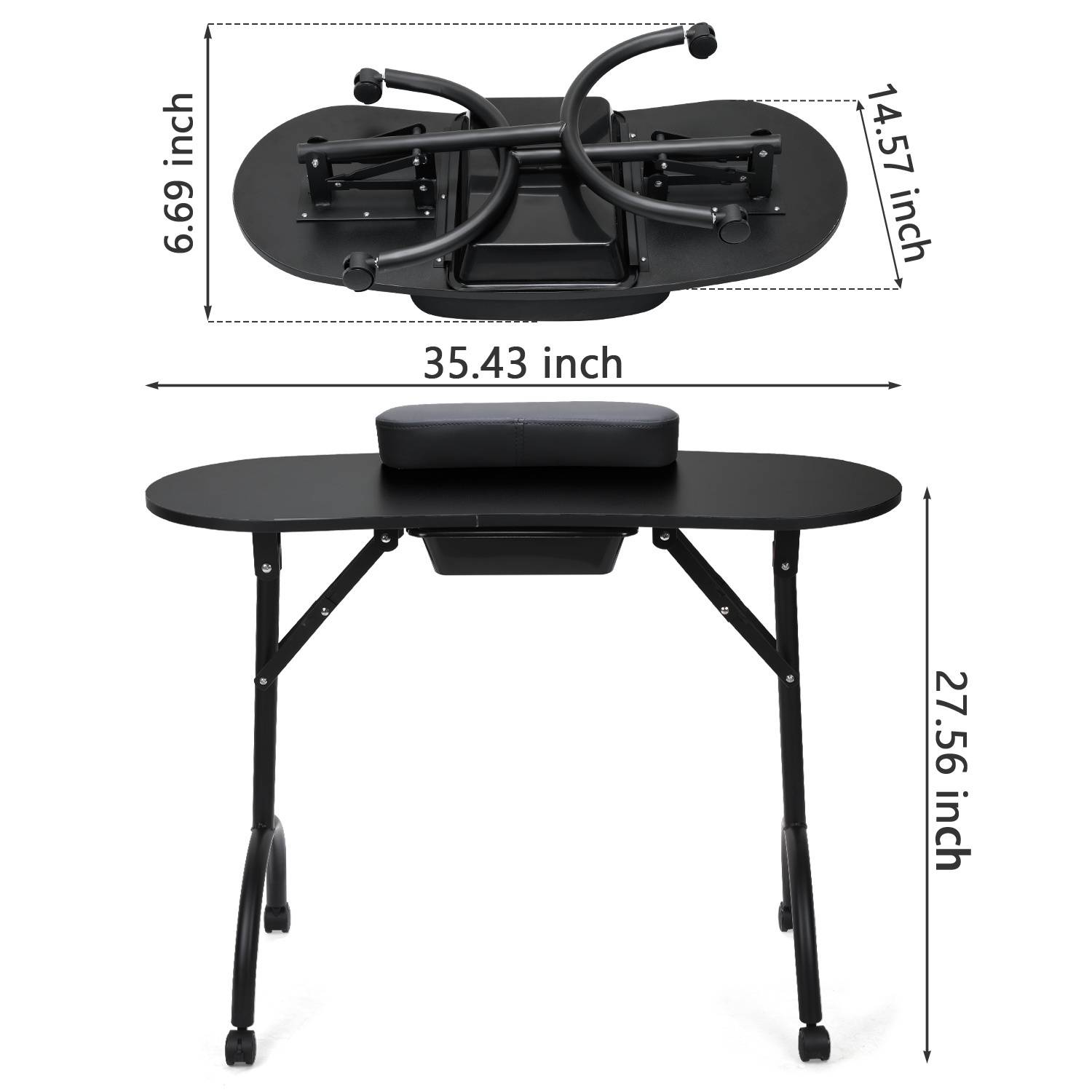 Klappbarer Maniküretisch 90 x 37 x 70 cm mit Tragetasche Nageltisch Maniküre-Tisch für Nagelrekonstruktion mit Rollen Schwarz
