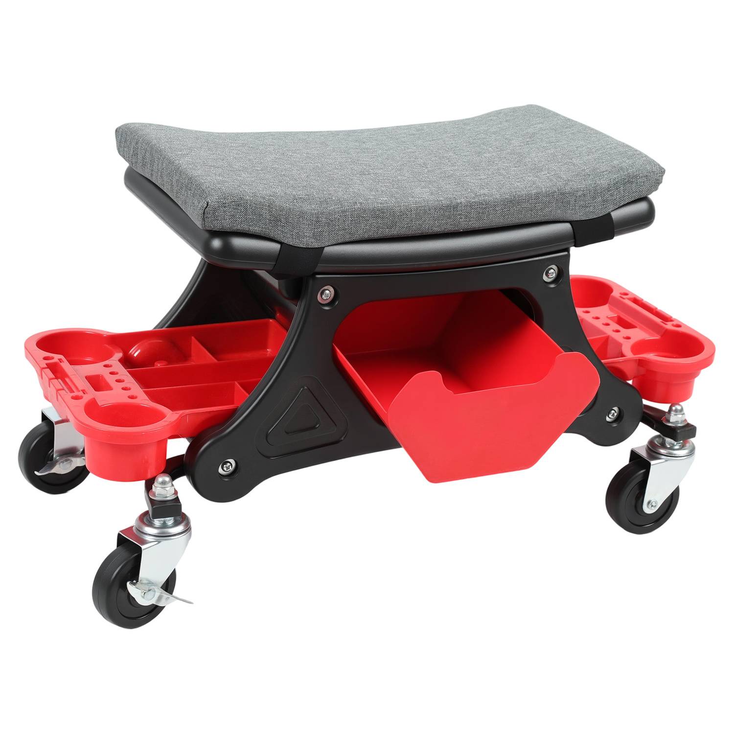 Werkstatt-Rollsitz, 640x320x355 mm, 185 kg Belastbarkeit, für Werkstatt & Autowartung, 4 Zoll Gummirollen mit 2 Bremsen, Werkstatthocker
