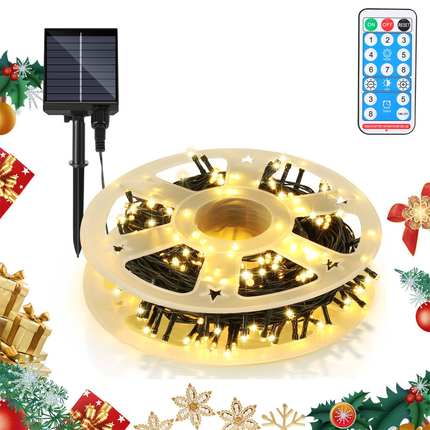 LED Solar Lichterkette 50M 500LEDs Wasserdicht und mit 8 Modi für Außen Innen Garten Party & Weihnachtsdeko Outdoor Beleuchtung Deko, Warmweiß