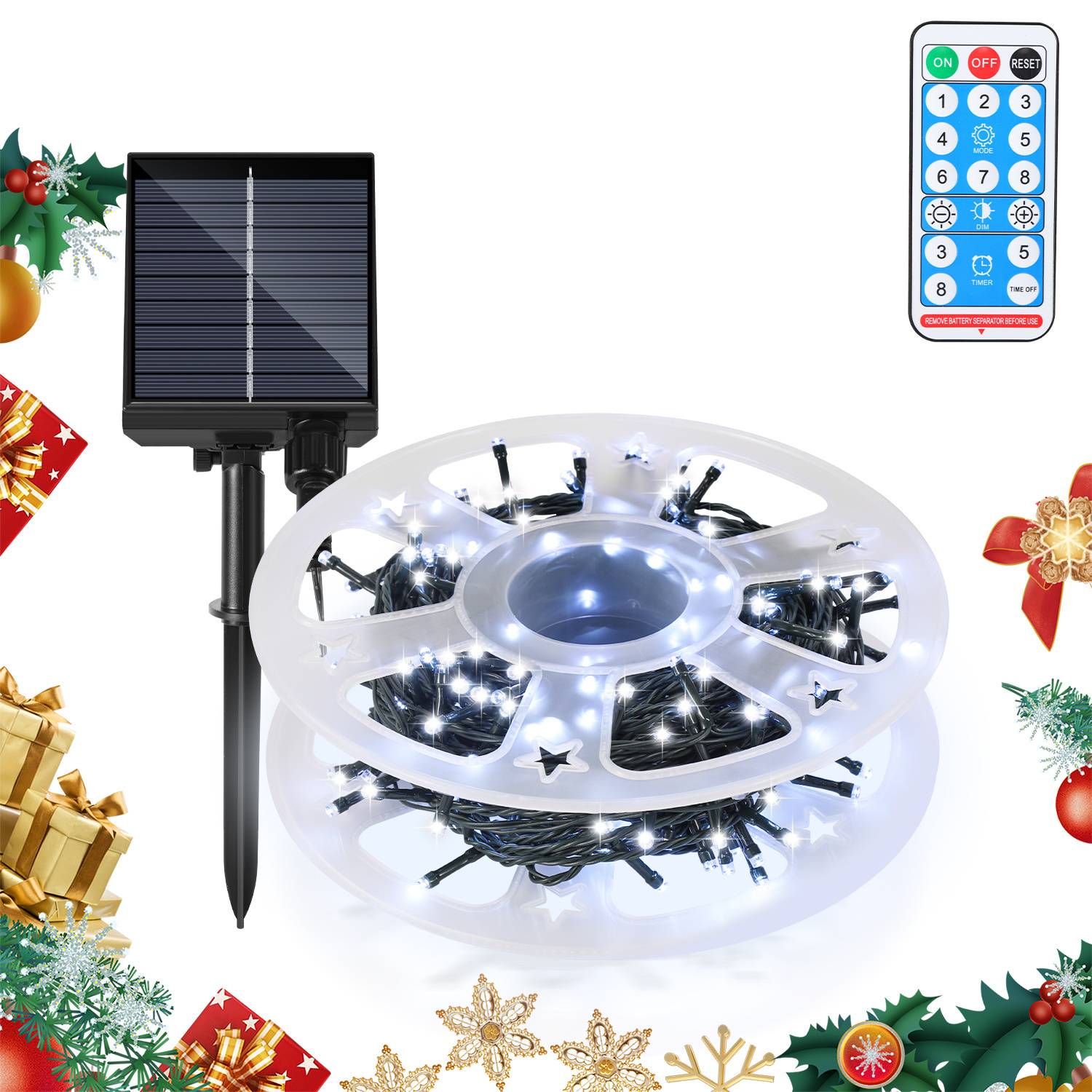 LED Solar Lichterkette 50M 500LEDs Wasserdicht und mit 8 Modi für Außen Innen Garten Party & Weihnachtsdeko Outdoor Beleuchtung Deko, Kaltweiß