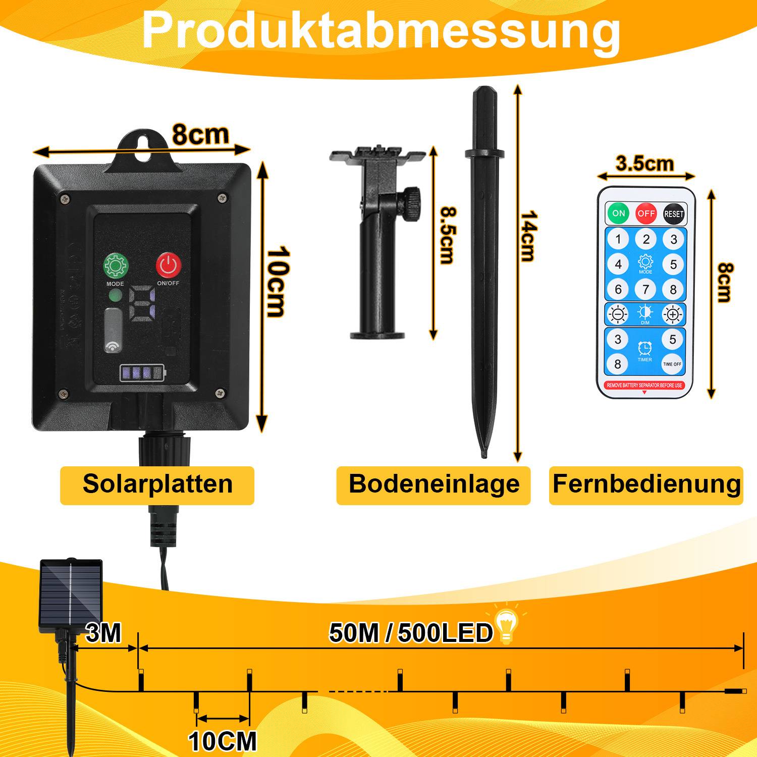 LED Solar Lichterkette 50M 500LEDs Wasserdicht und mit 8 Modi für Außen Innen Garten Party & Weihnachtsdeko Outdoor Beleuchtung Deko, Warmweiß