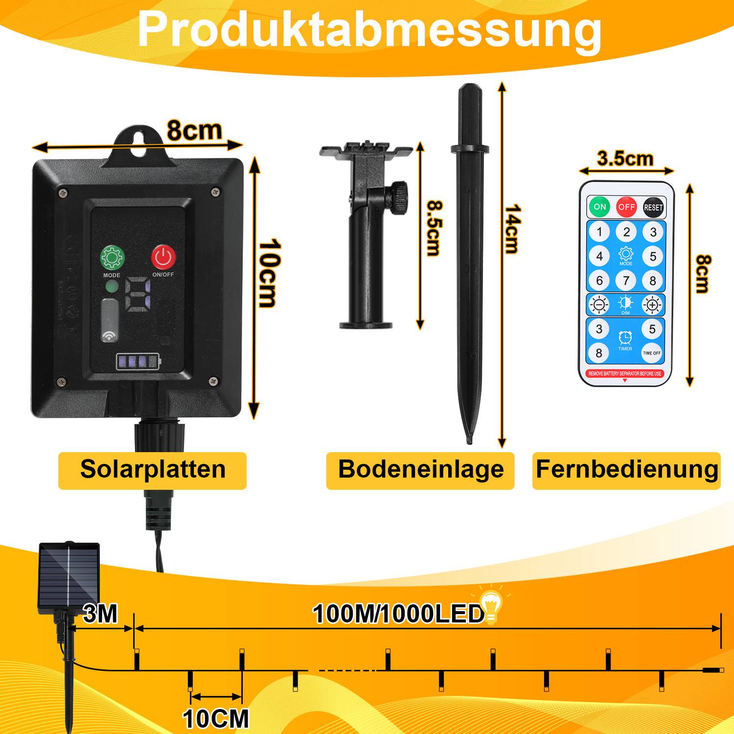 LED Solar Lichterkette 100M 1000LEDs Wasserdicht und mit 8 Modi für Außen Innen Garten Party &amp; Weihnachtsdeko Outdoor Beleuchtung Deko, Warmweiß
