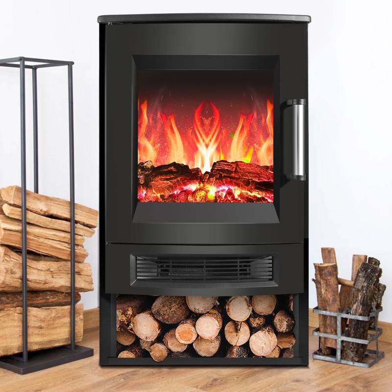 Elektrokamin – Elektrischer Heizofen – 900W/1800W Standkamin– Dreiseitiger Panorama-Kamin - LED-Flammeneffekt– Schwarz