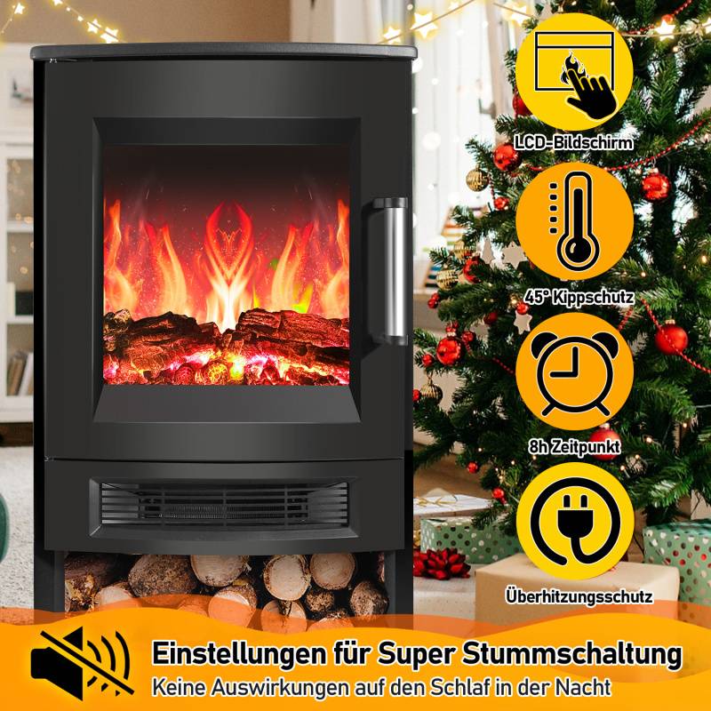 Elektrokamin – Elektrischer Heizofen – 900W/1800W Standkamin– Dreiseitiger Panorama-Kamin - LED-Flammeneffekt– Schwarz