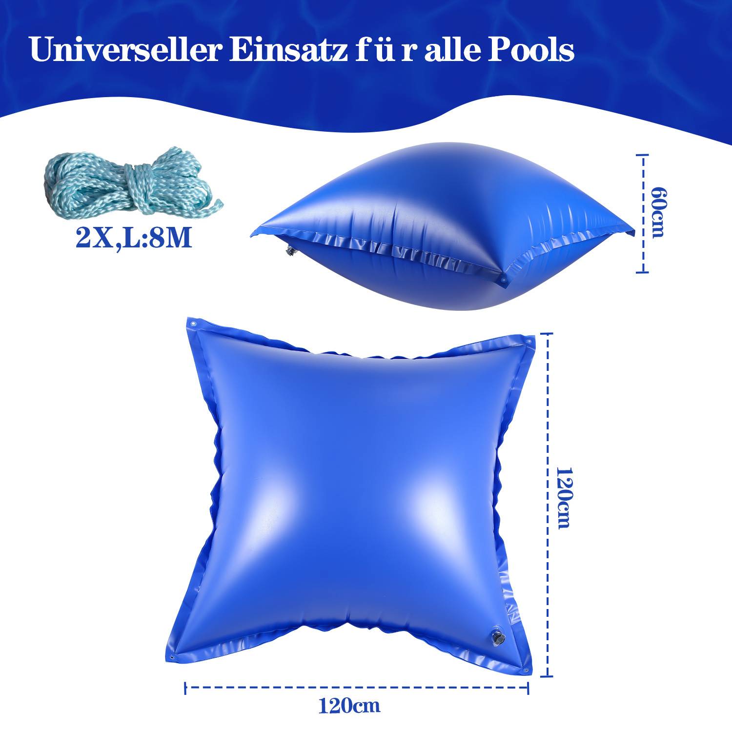 Poolkissen Luftkissen 120x120cm Winterkissen Poolpolster Pool Abdeckung quadratisch für Schwimmbad geeignet als Winterabdeckung 7 Stück