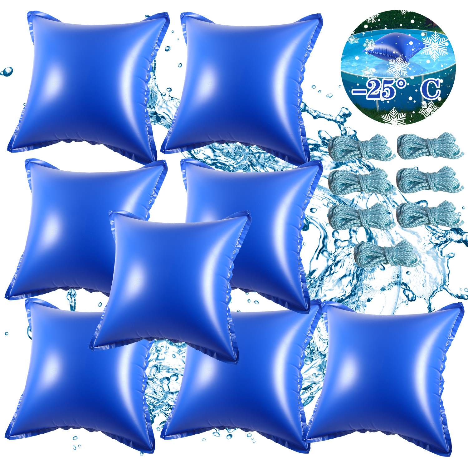 Poolkissen Luftkissen 120x120cm Winterkissen Poolpolster Pool Abdeckung quadratisch für Schwimmbad geeignet als Winterabdeckung 8 Stück