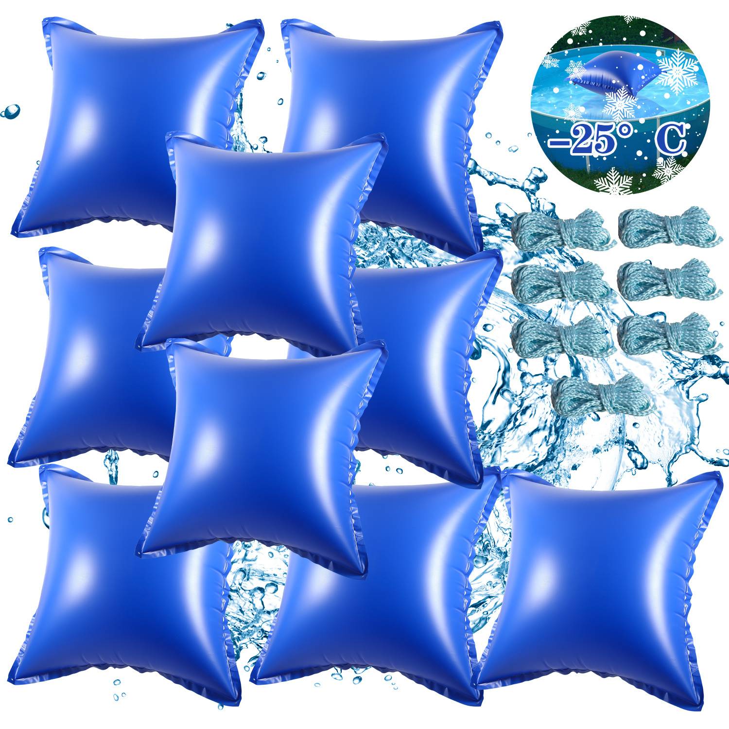 Poolkissen Luftkissen 120x120cm Winterkissen Poolpolster Pool Abdeckung quadratisch für Schwimmbad geeignet als Winterabdeckung 9 Stück