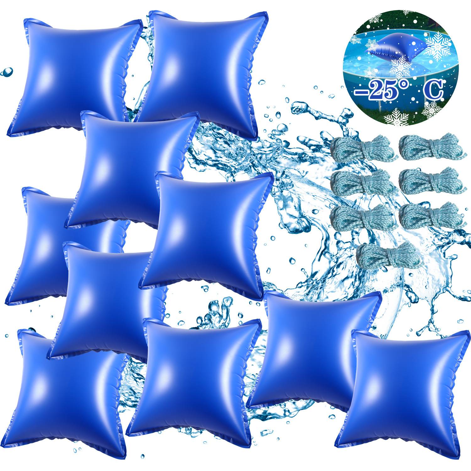 Poolkissen Luftkissen 120x120cm Winterkissen Poolpolster Pool Abdeckung quadratisch für Schwimmbad geeignet als Winterabdeckung 10 Stück