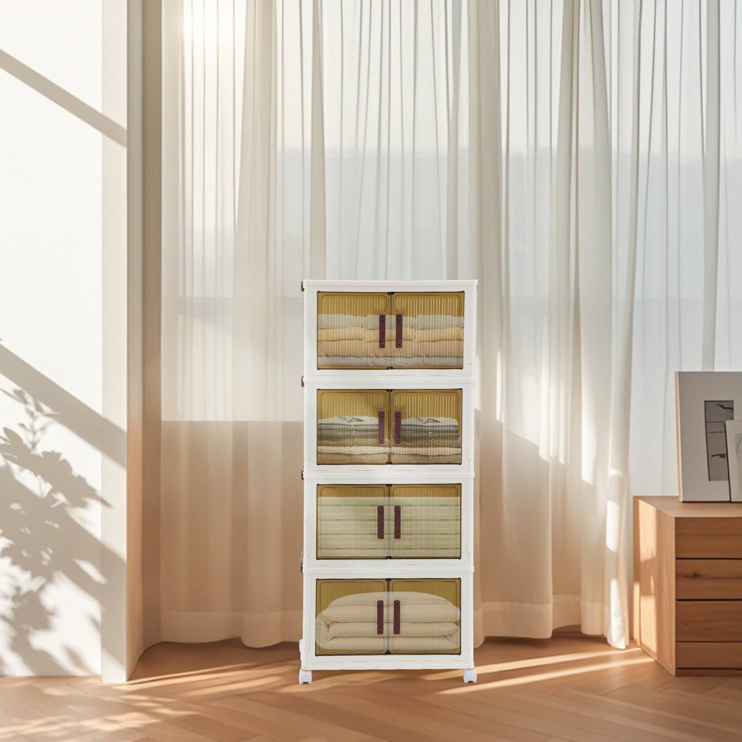 Faltbare Aufbewahrungsbox stapelbare Kunststoffbox mit Deckel, 4 Rädern für Küche,Büro & Wohnzimmer