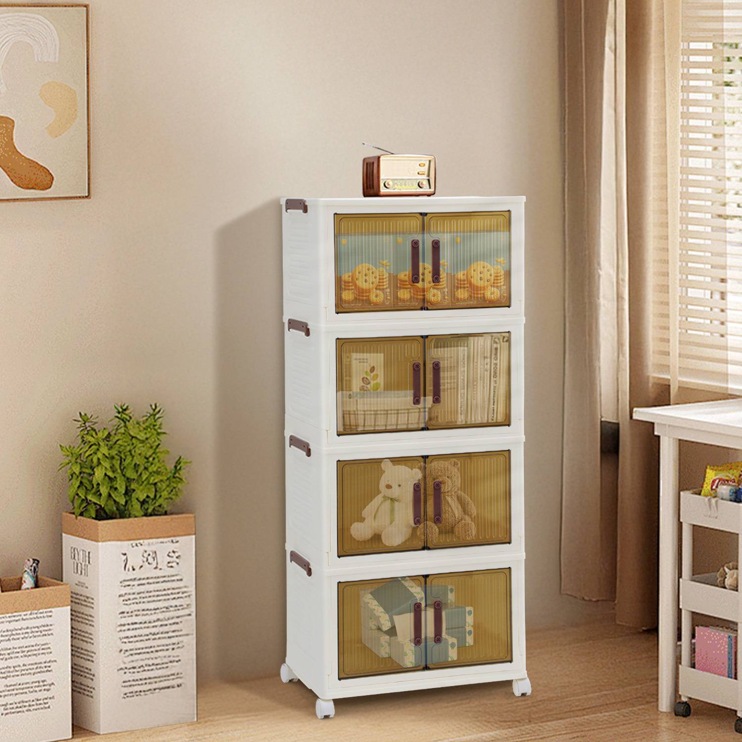 Faltbare Aufbewahrungsbox stapelbare Kunststoffbox mit Deckel, 4 Rädern für Küche,Büro & Wohnzimmer