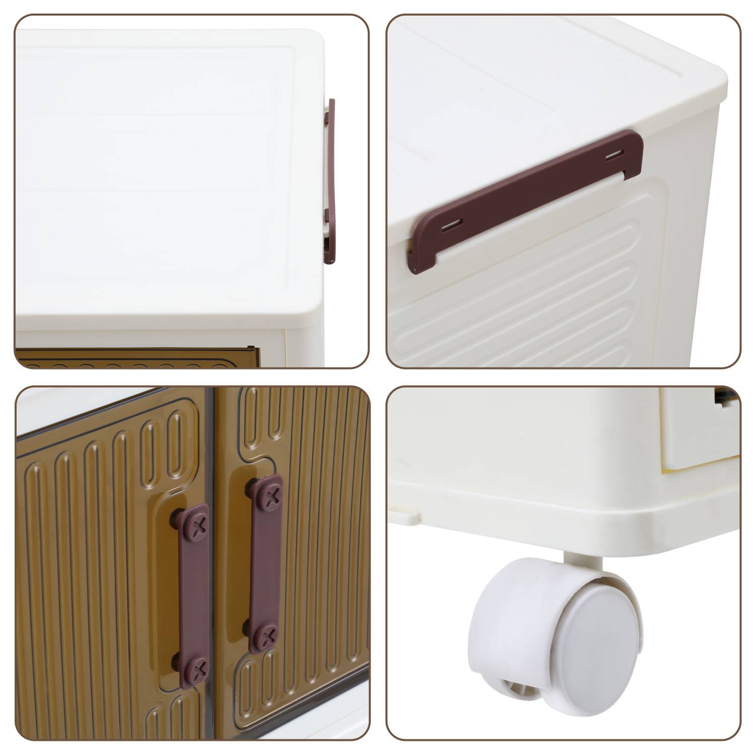 Aufbewahrungsbox faltbar, 3 Ebenen Aufbewahrungsboxen mit Tür & Rollen für Küche,Büro & Woh, Weiss