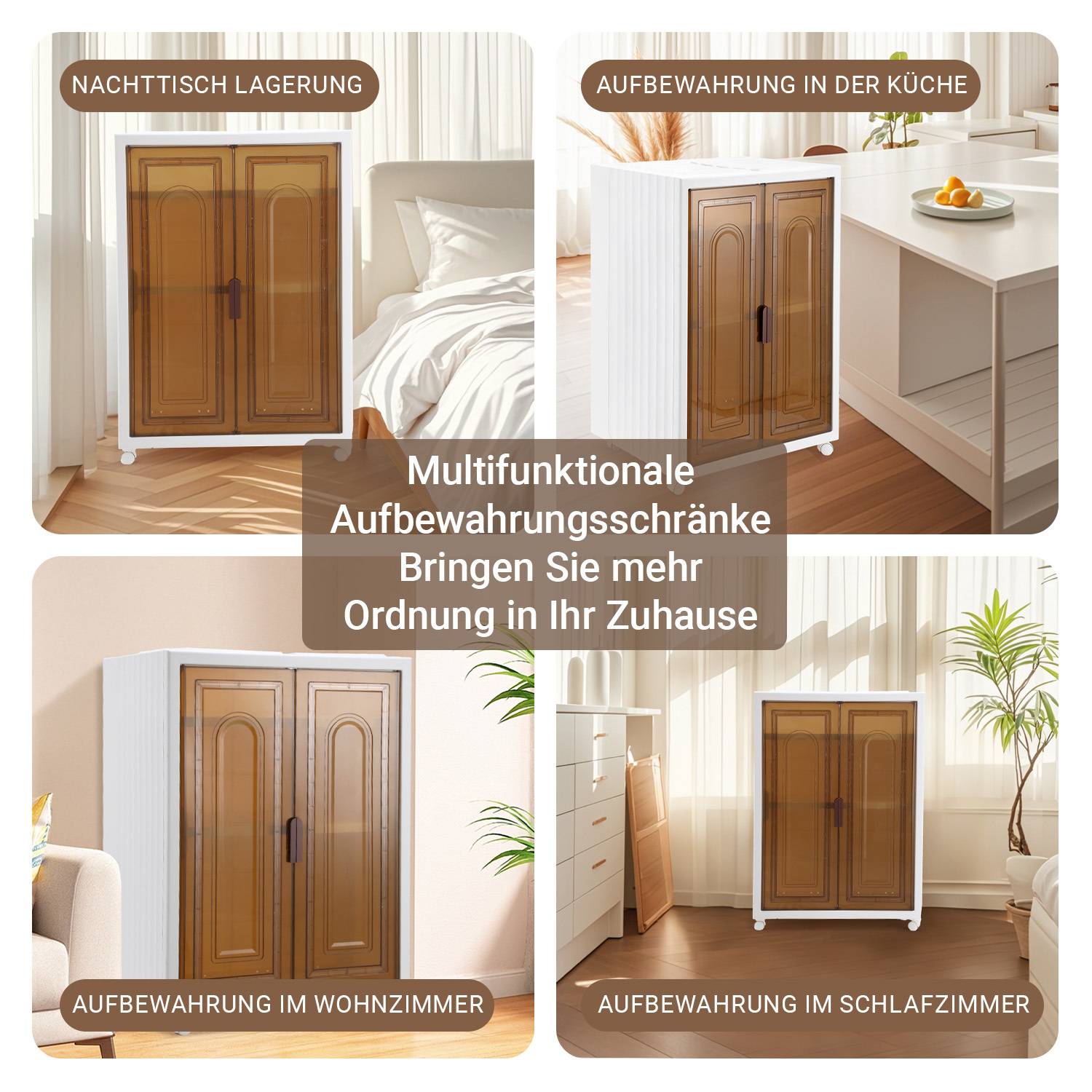 Aufbewahrungsbox faltbar, 3 Ebenen Aufbewahrungsboxen mit Tür & Rollen für Küche,Büro & Woh, Weiss