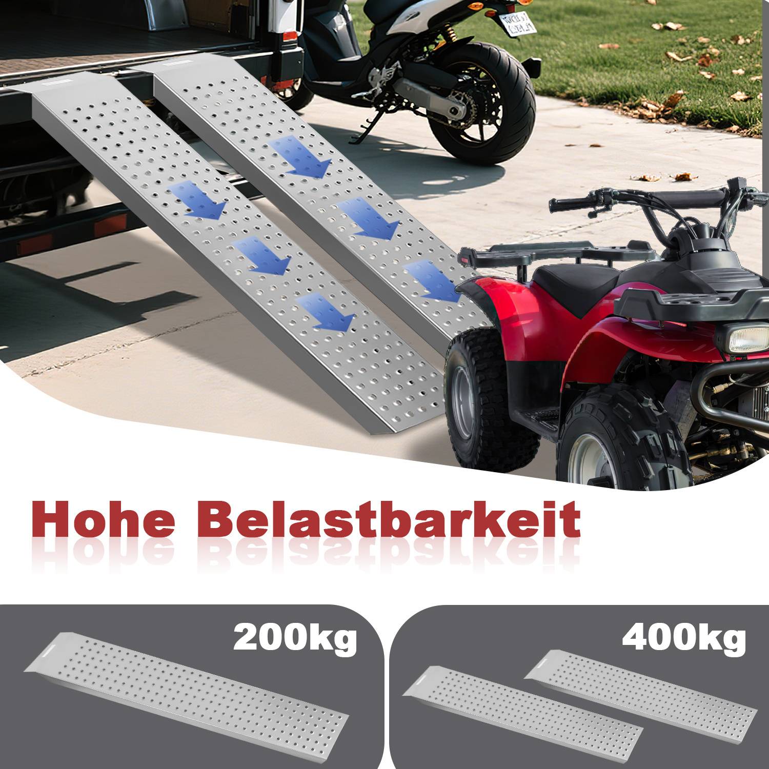 2X Auffahrrampe Verladerampe 135 x 22.5 x 4 cm Rampe Verladeschiene Auto Laderampe für Motorrad, Anhänger bis 400kg