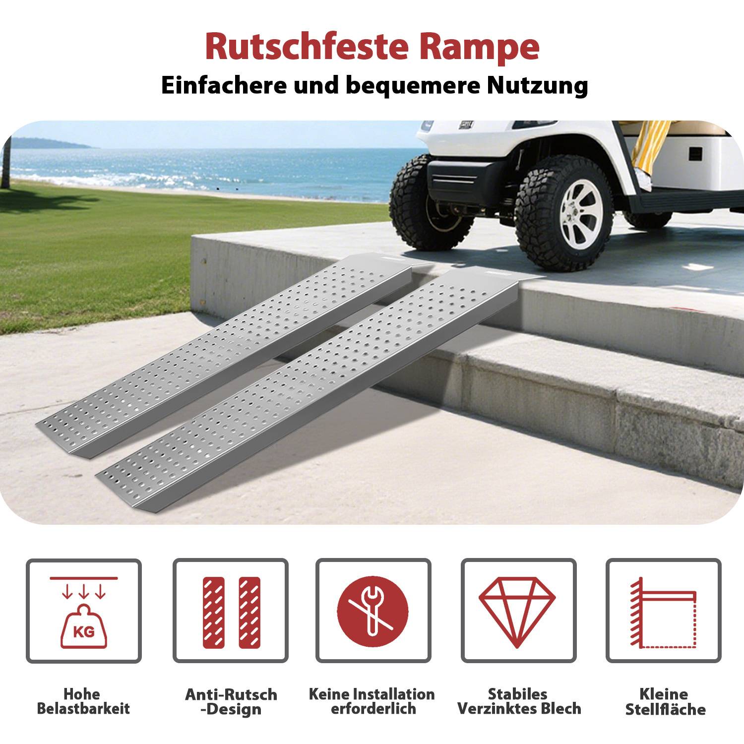 2X Auffahrrampe Verladerampe 135 x 22.5 x 4 cm Rampe Verladeschiene Auto Laderampe für Motorrad, Anhänger bis 400kg