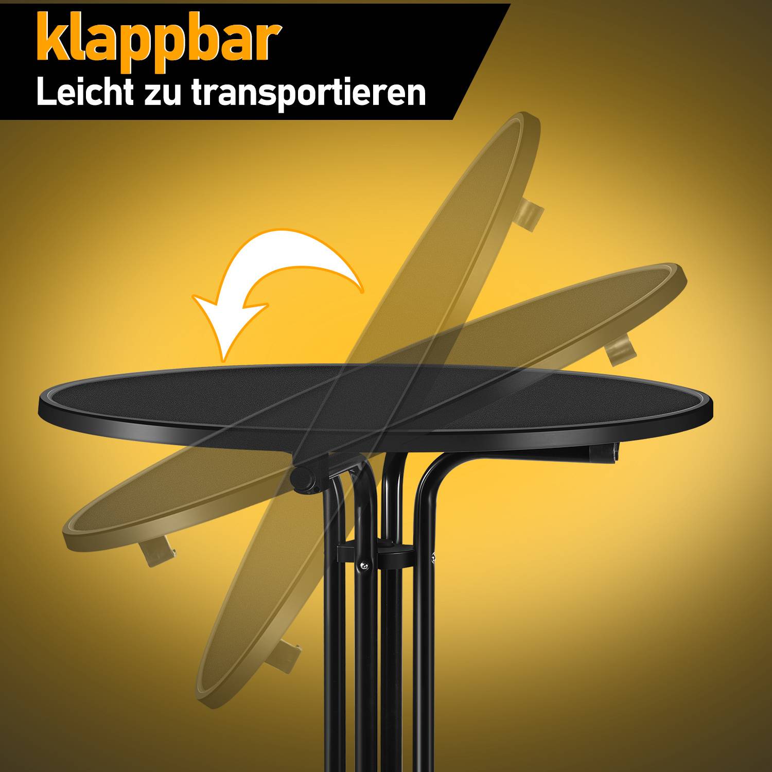 Stehtisch Klappbar Outdoor Gastro Bistrotisch 2x Haken Ø 80 cm Rund Witterungsbeständig Schwarz Partytisch pulverbeschichtet Metall MDF