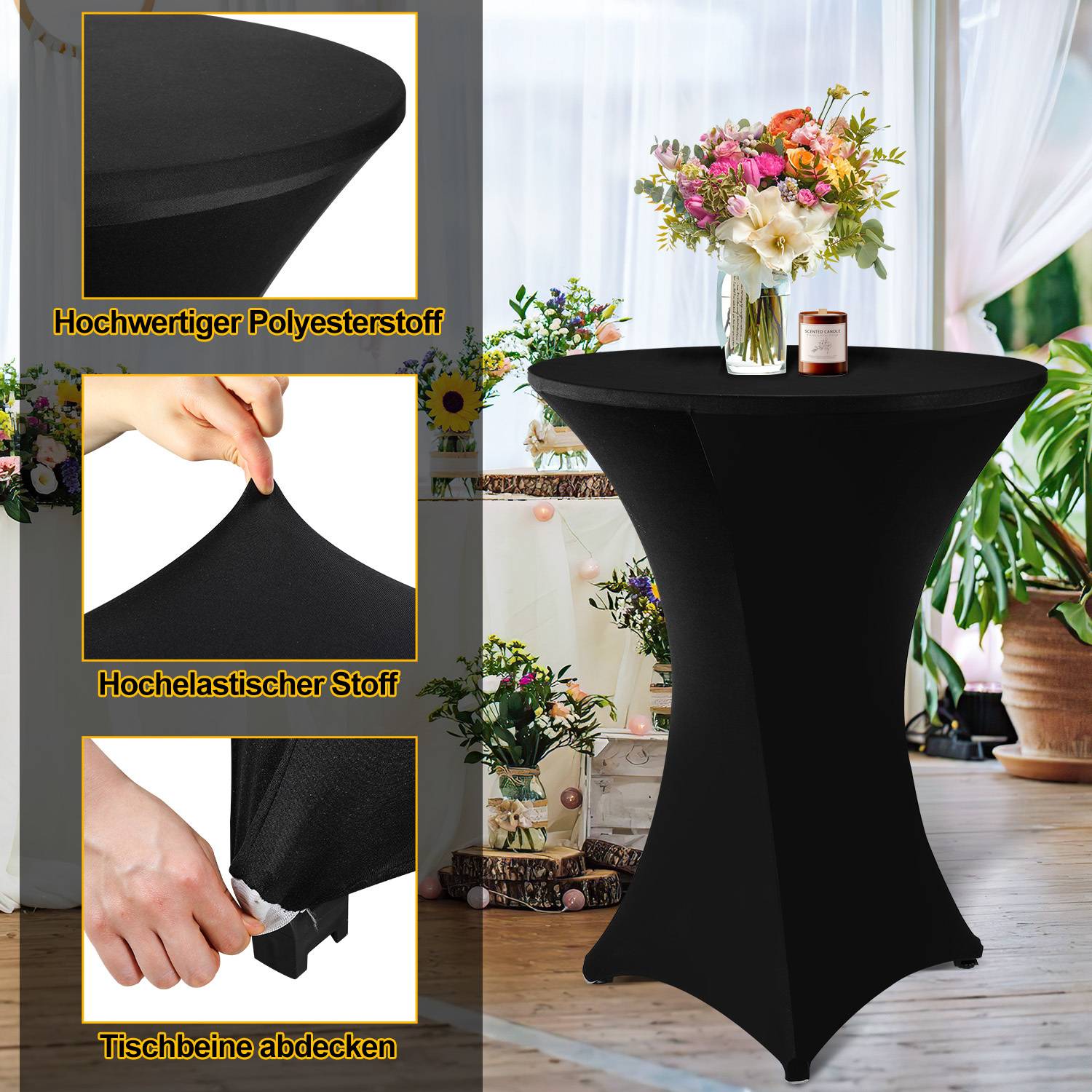 Stehtisch Klappbar Outdoor Gastro Bistrotisch 2x Haken Ø 80 cm Rund Witterungsbeständig Schwarz Partytisch pulverbeschichtet Metall MDF