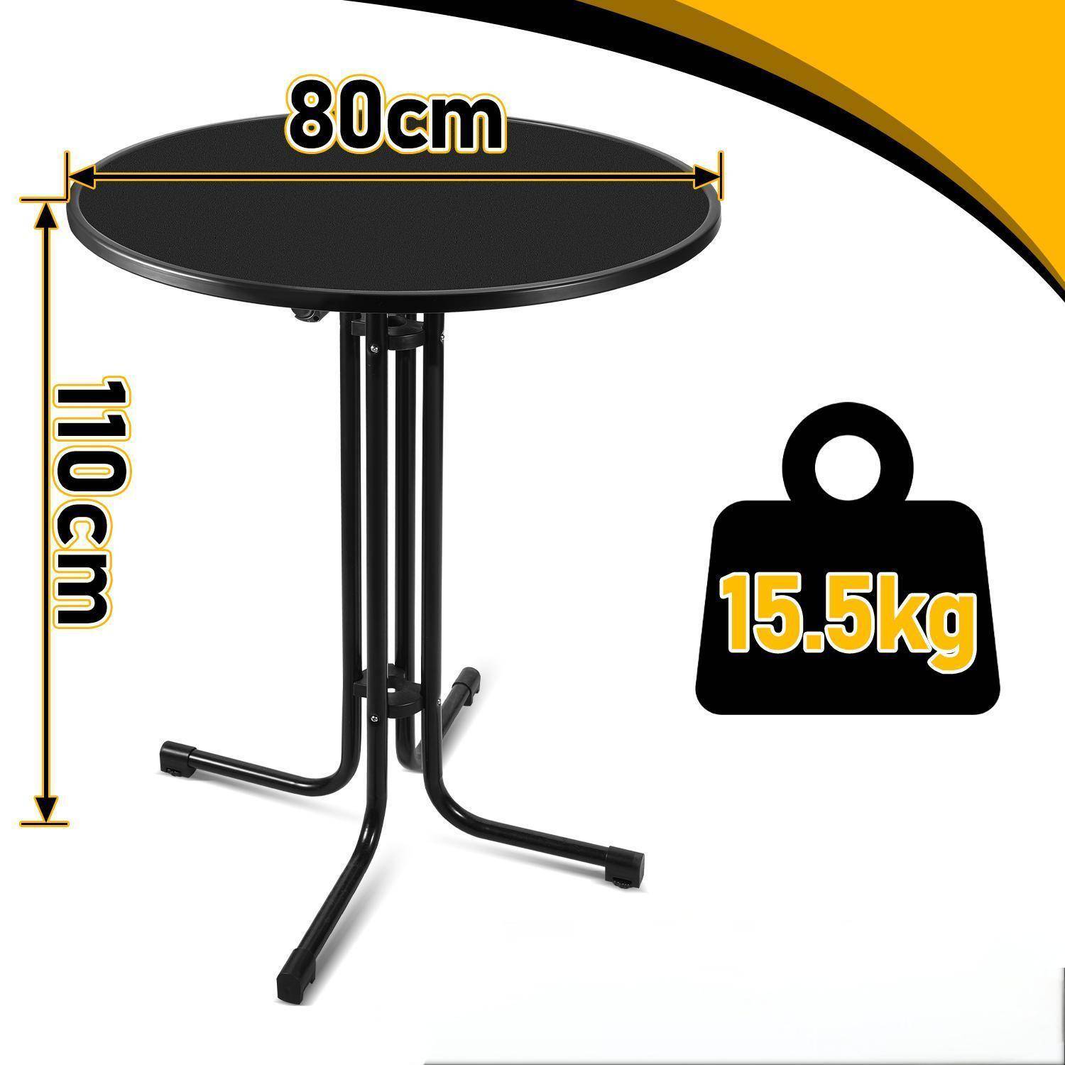 Stehtisch Klappbar Outdoor Gastro Bistrotisch 2x Haken Ø 80 cm Rund Witterungsbeständig Schwarz Partytisch pulverbeschichtet Metall MDF