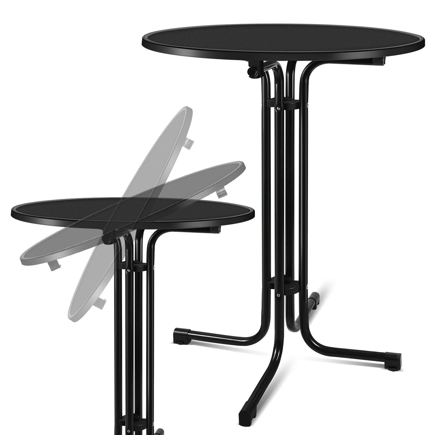 2x Stehtisch Klappbar Outdoor Gastro Bistrotisch 2x Haken Ø 80 cm Rund Witterungsbeständig Schwarz Partytisch pulverbeschichtet Metall MDF
