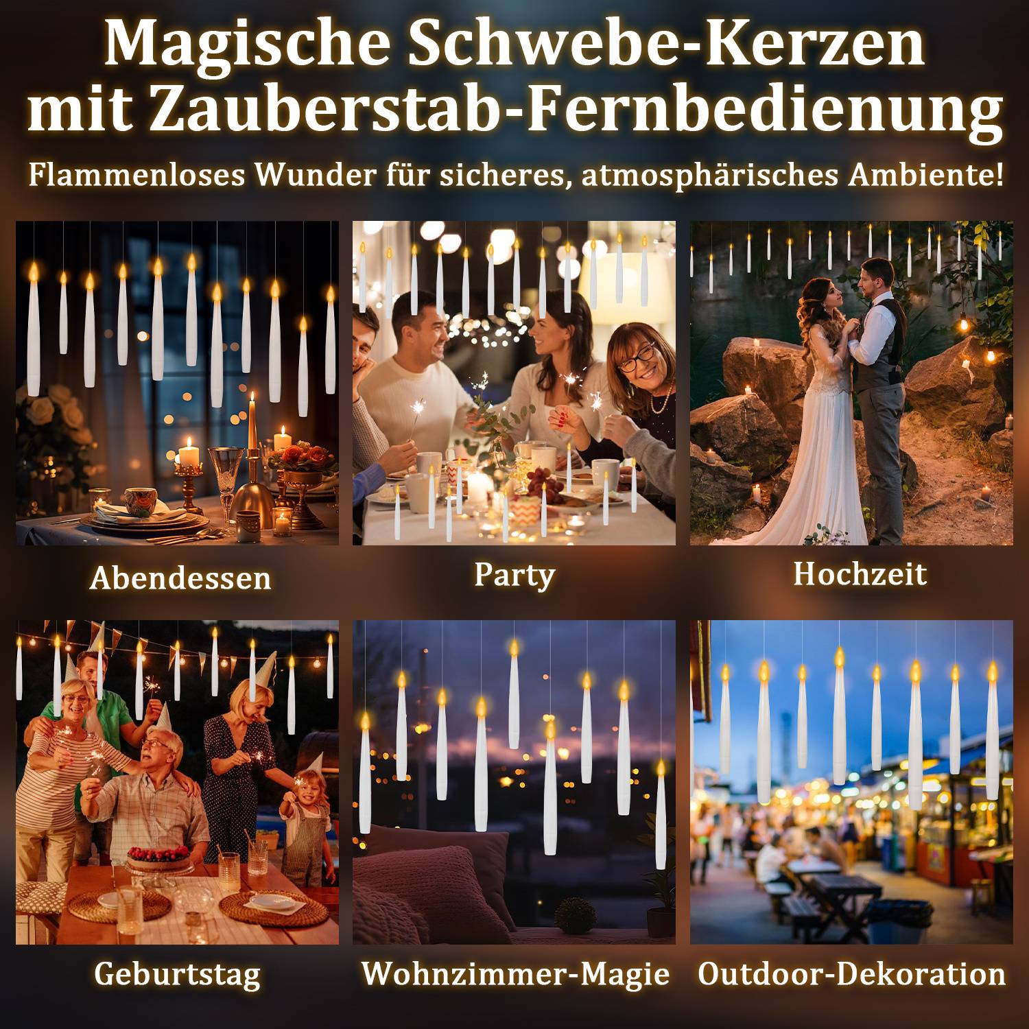 LED-Kerzen, 12 Stück Schwebende Kerzen, Flammenlose Led Kerzen mit Zauberstab Fernbedienung, Batteriebetriebene Kerze für Familie Hochzeit Party