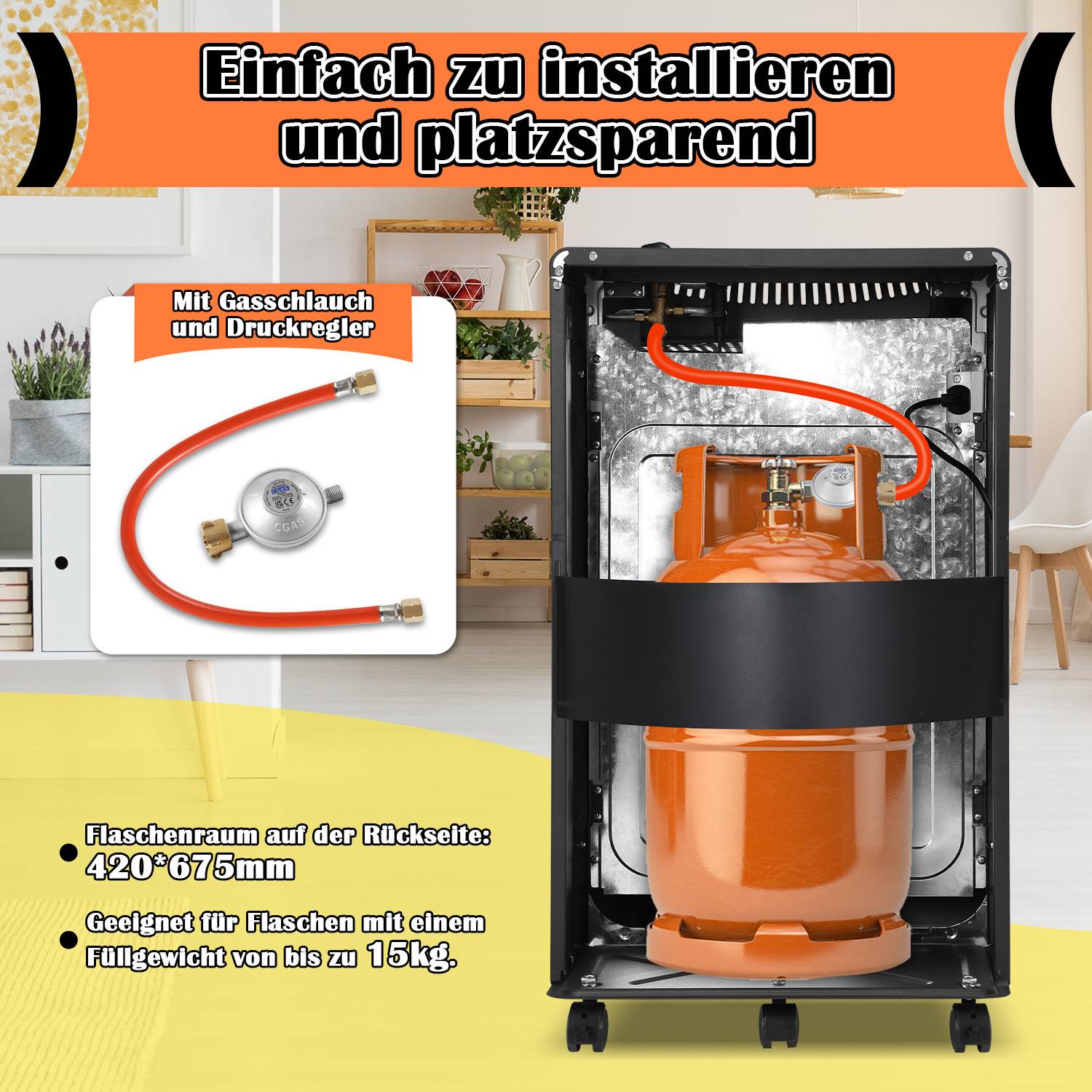 Heizstrahler Gasheizer Gasheizung 4,2KW inkl. Schlauch, Infrarot Keramikbrenner,Butan- oder Propangasflaschen bis 15kg
