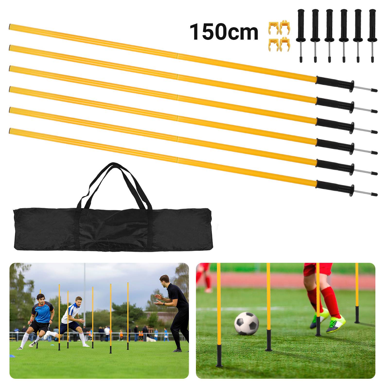 6x Slalomstangen Fussball 1,5 m sprunghafte Agilität Stangen Agility Trainingsset Gelb