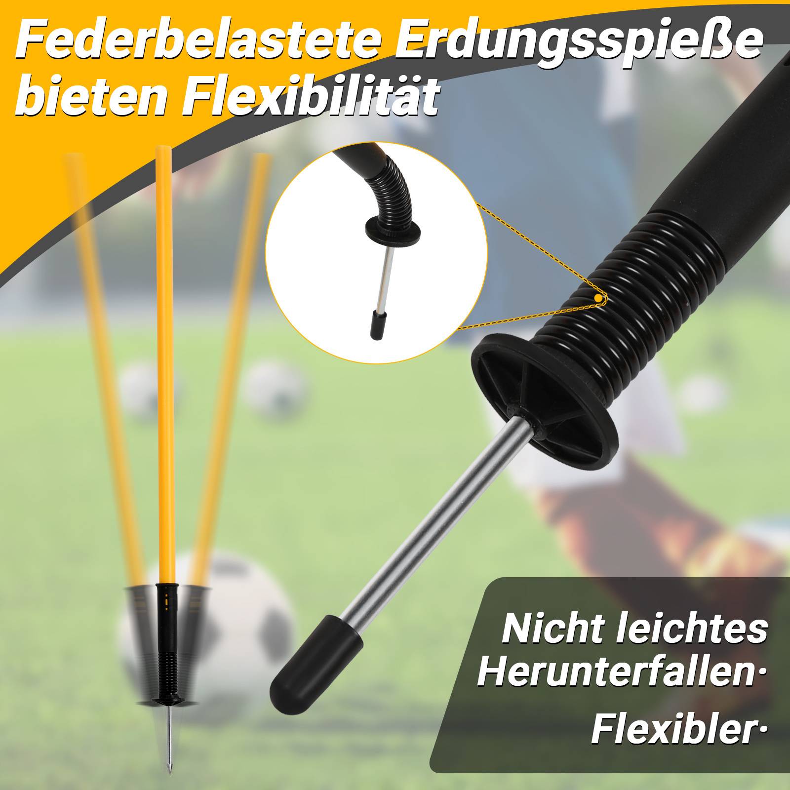 6x Slalomstangen Fussball 1,5 m sprunghafte Agilität Stangen Agility Trainingsset Gelb