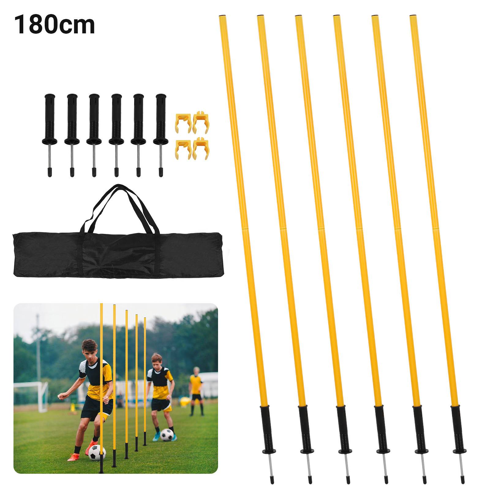 6x Slalomstangen Fussball 1,8 m sprunghafte Agilität Stangen Agility Trainingsset Gelb