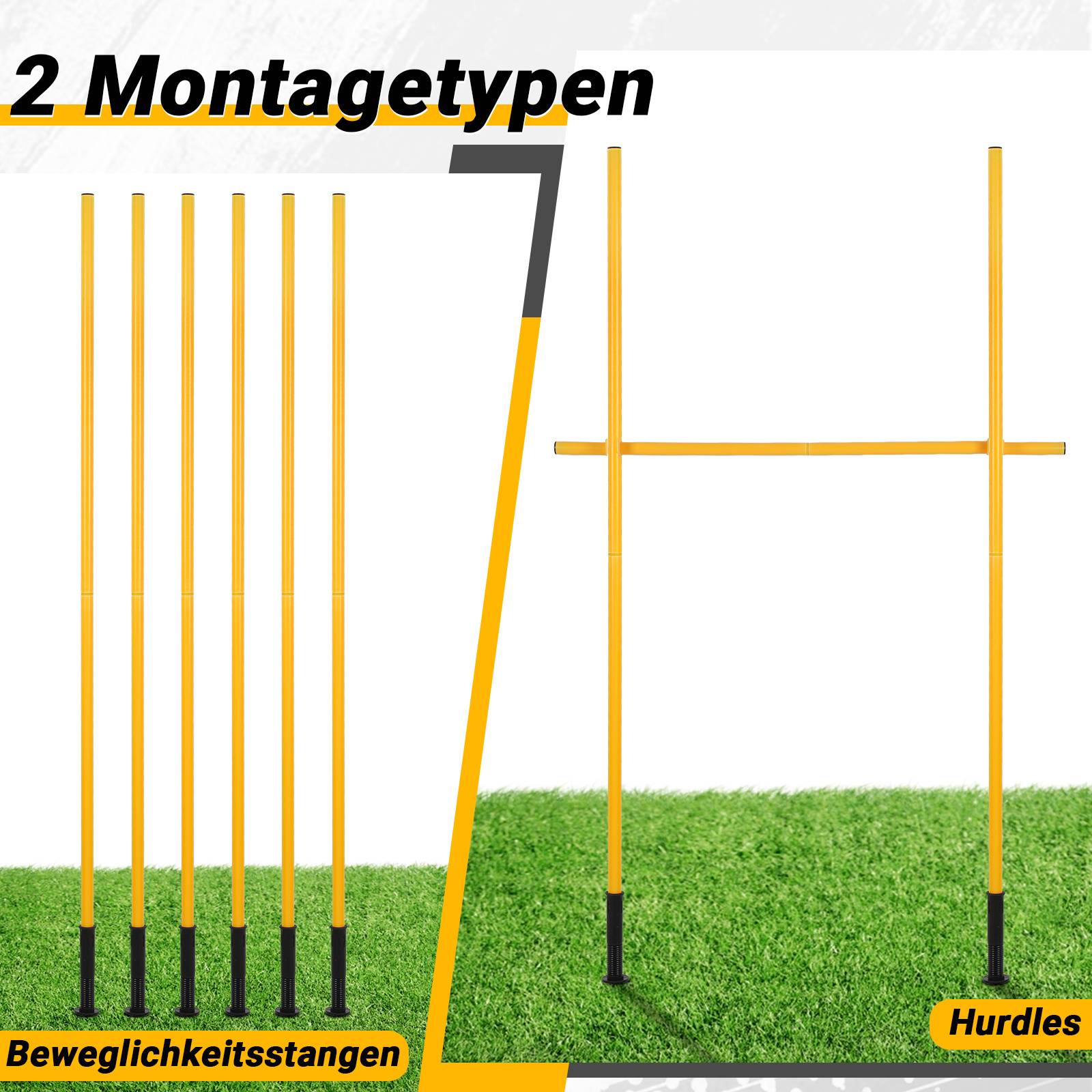 6x Slalomstangen Fussball 1,8 m sprunghafte Agilität Stangen Agility Trainingsset Gelb