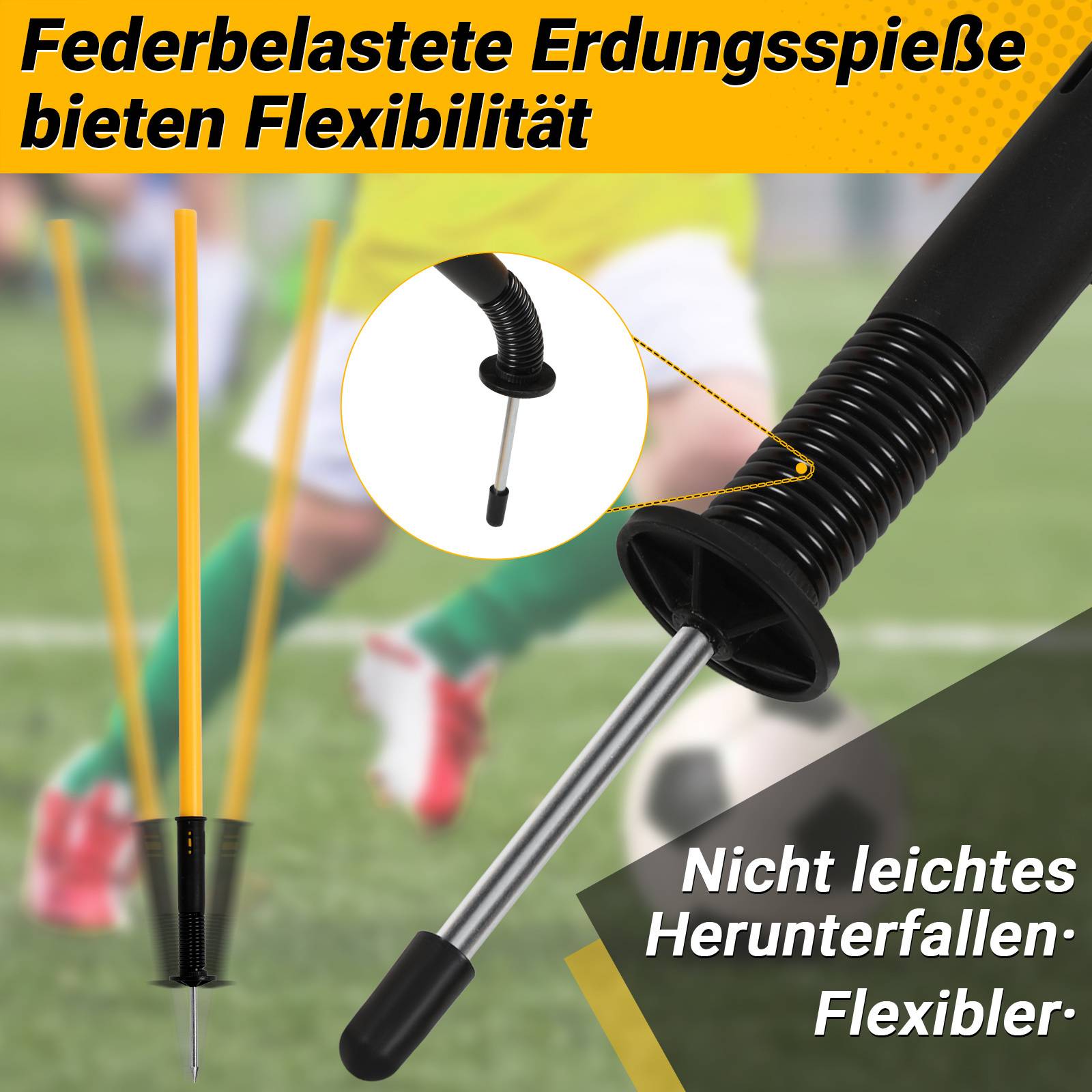 6x Slalomstangen Fussball 1,8 m sprunghafte Agilität Stangen Agility Trainingsset Gelb