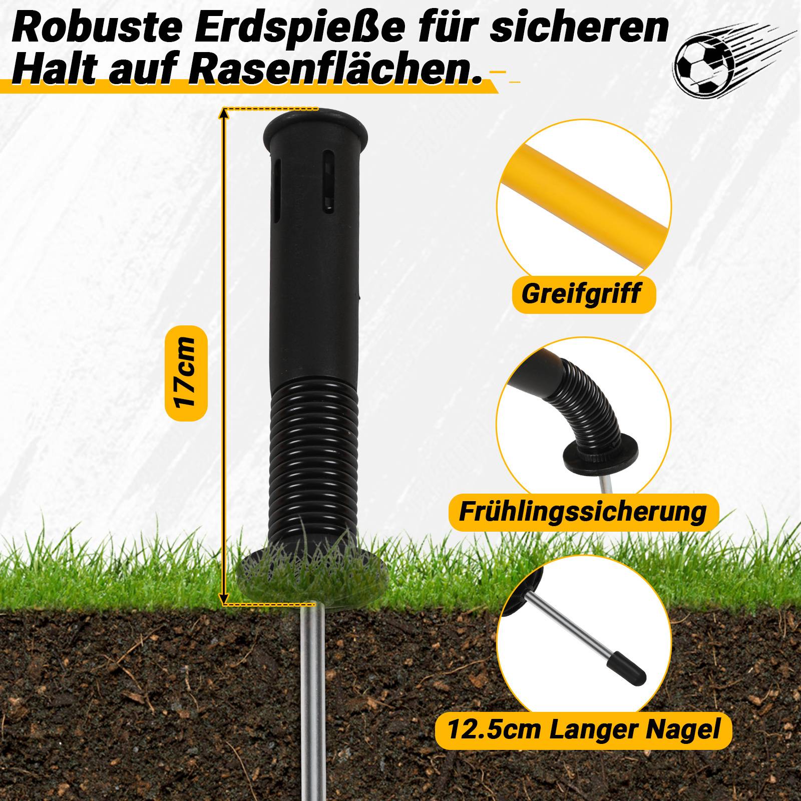 6x Slalomstangen Fussball 1,8 m sprunghafte Agilität Stangen Agility Trainingsset Gelb