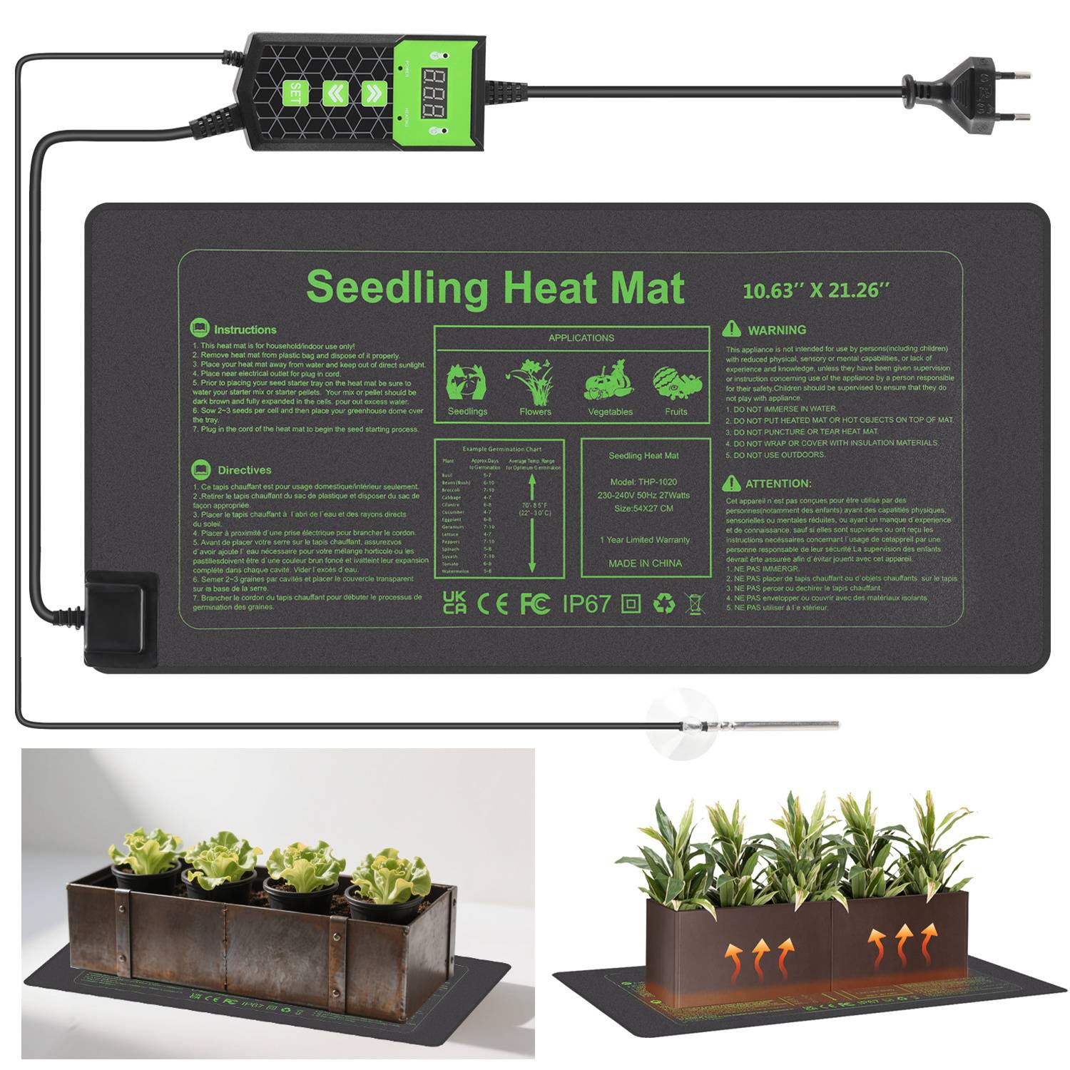 Heizmatte Thermostat Zimmergewächshaus Pflanzen Sämling Pet Reptile Wärmematte Terrarium Heizkissen 27W, 27x55cm 1 Stück