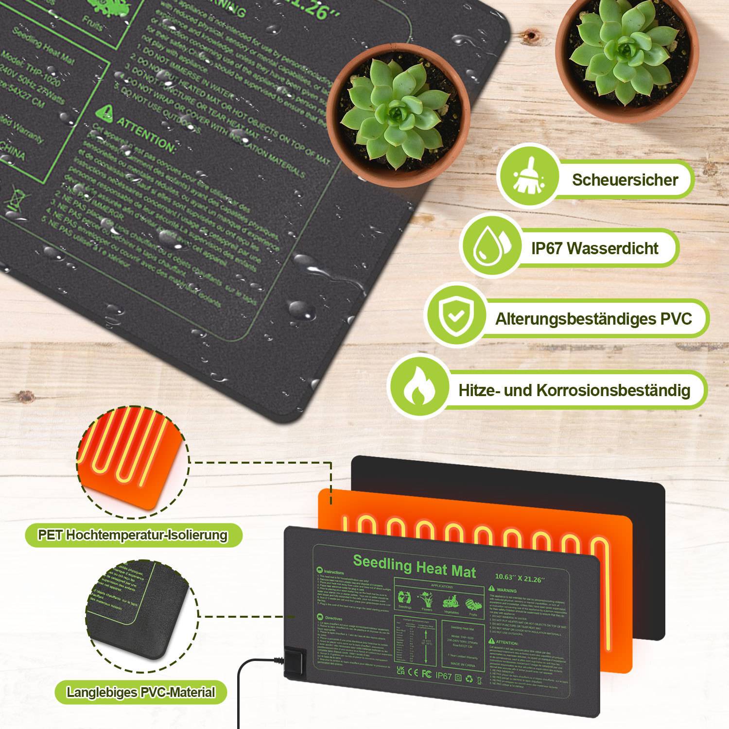 Heizmatte Thermostat Zimmergewächshaus Pflanzen Sämling Pet Reptile Wärmematte Terrarium Heizkissen 27W, 27x55cm 1 Stück