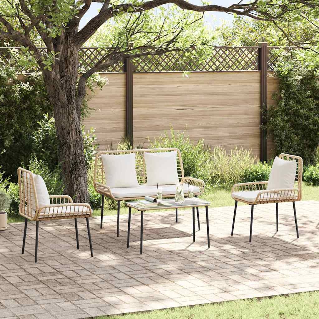 vidaXL Gartenmöbel Set mit Kissen 4 pcs Schwarz und Creme Poly-Rattan