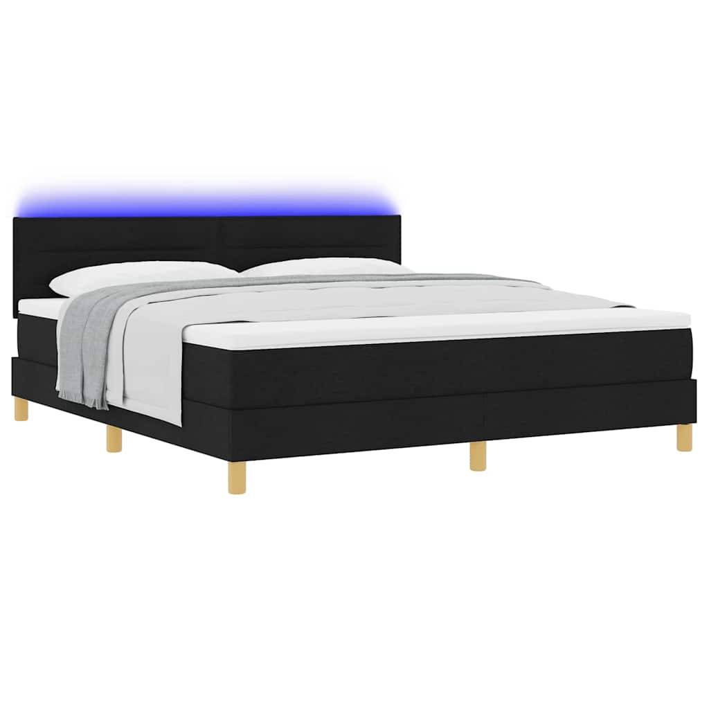 vidaXL LED Boxspringbett mit Matratze Schwarz 180 x 200 cm Stoff