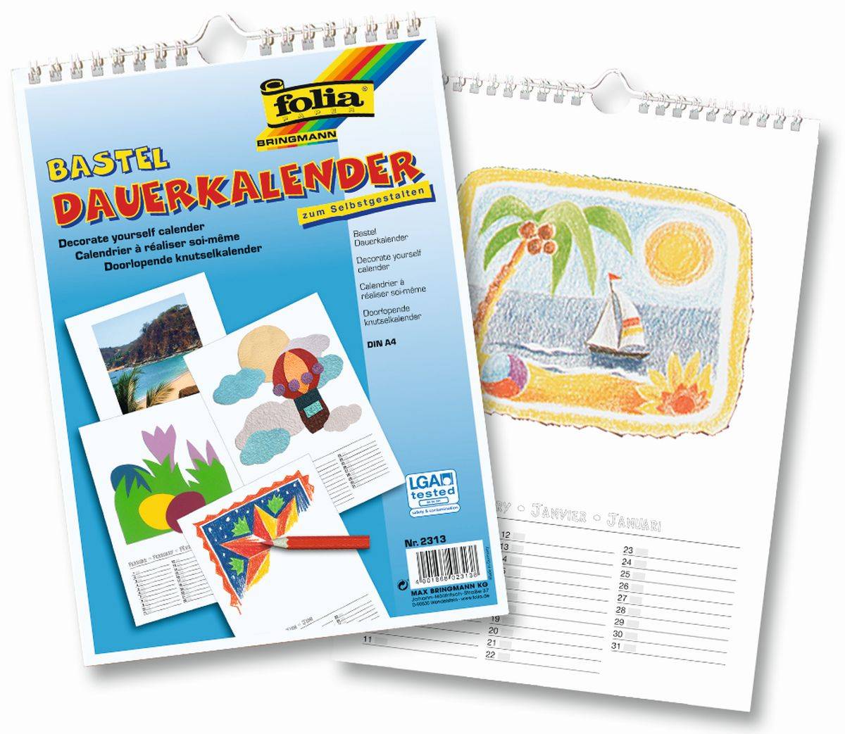 10x Folia 2313 Bastelkalender - A4, blanco, weiß, 13 Blatt + 1 zusätzliches Deckblatt