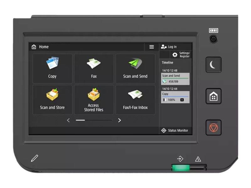 Touchscreen-Bedienfeld eines Bürodruckers mit Optionen für 