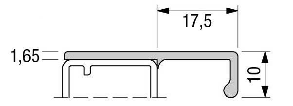 MB-Griffleiste Typ S222, Aluminium edelstahlfarben, L= 2500mm, B=38 mm, H=10 mm