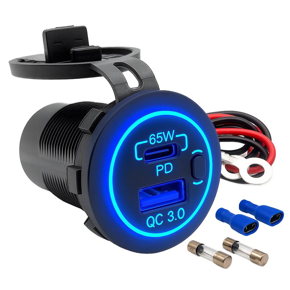 Offgridtec USB-Doppelsteckdose 12V /24V 18W USB-A + 65W USB-C Steckdose Kfz-Schnellladeadapter mit Abdeckung