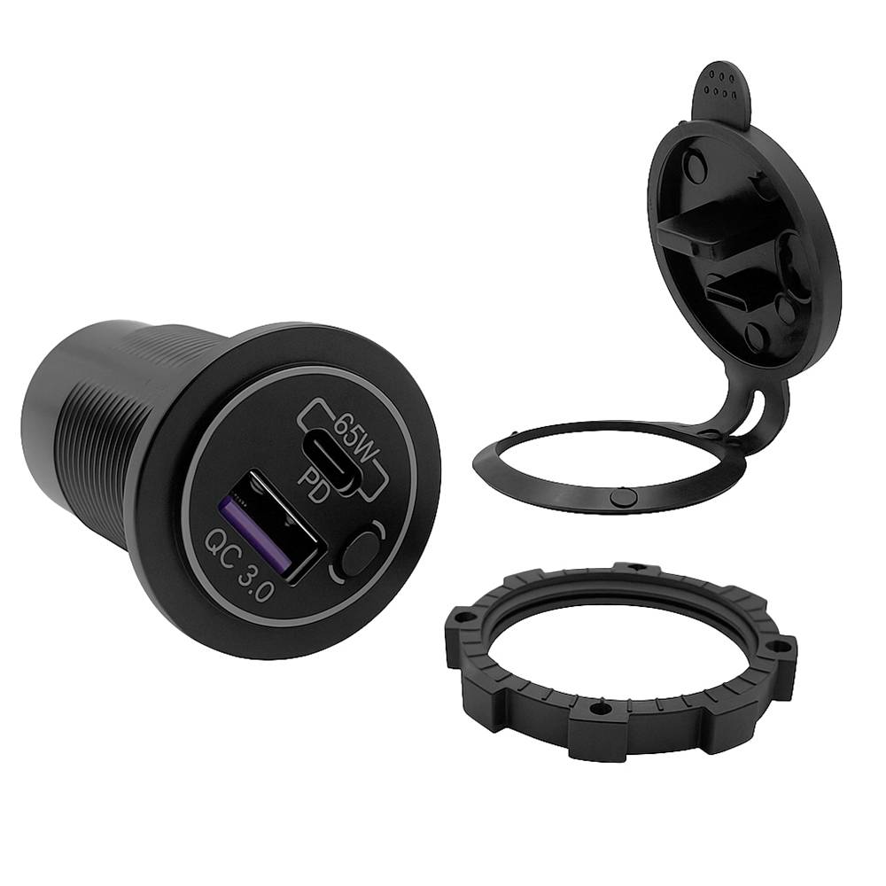 Offgridtec USB-Doppelsteckdose 12V /24V 18W USB-A + 65W USB-C Steckdose Kfz-Schnellladeadapter mit Abdeckung