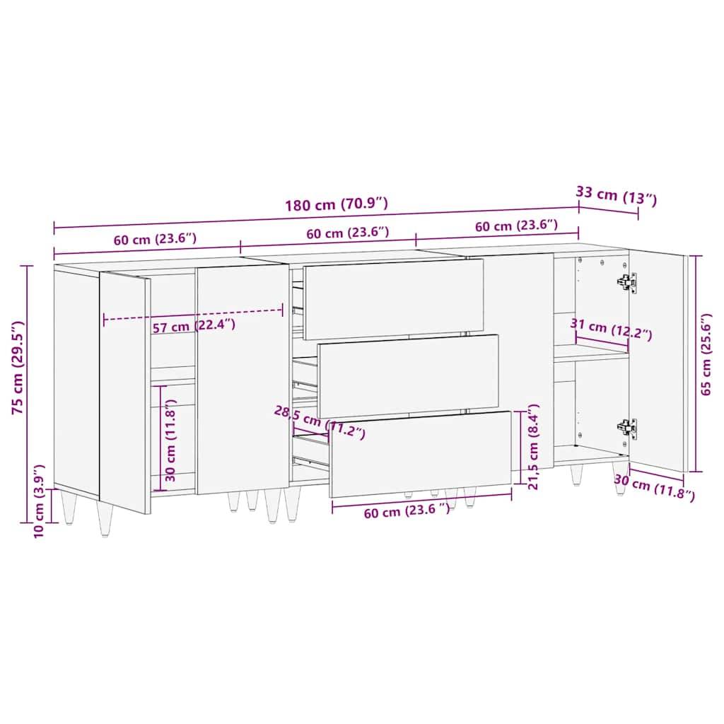 vidaXL Badezimmerschrank-Set 3 pcs Grau und Gold 180 x 33 x 75 cm