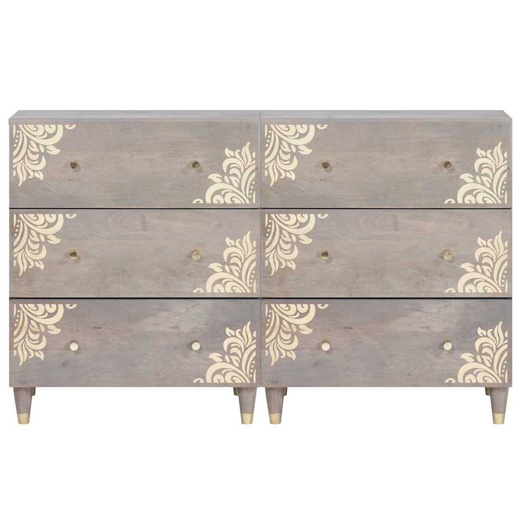 vidaXL Sideboard mit Regal 2 pcs Grau 60 x 33 x 75 cm Massivholz Mango