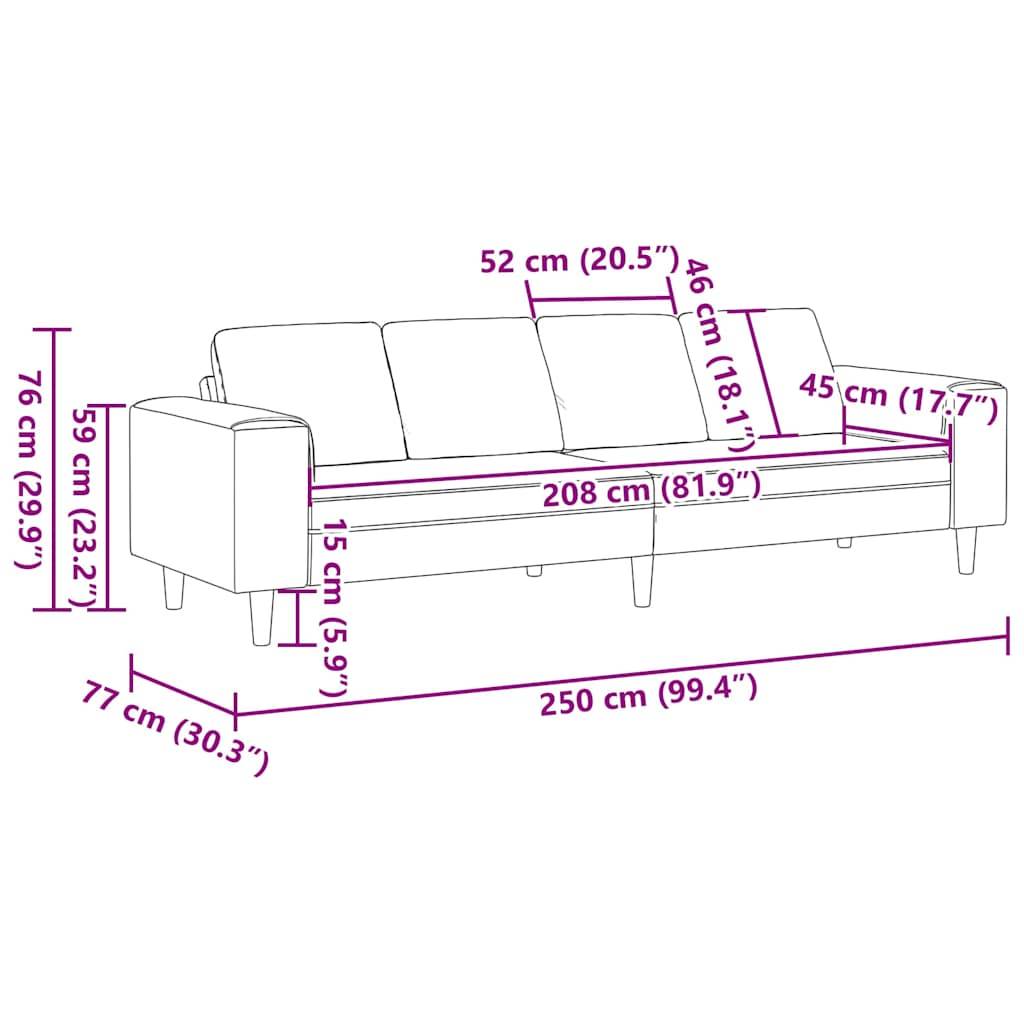 vidaXL Sofa mit Kissen Creme 250 x 77 x 76 cm Cordstoff