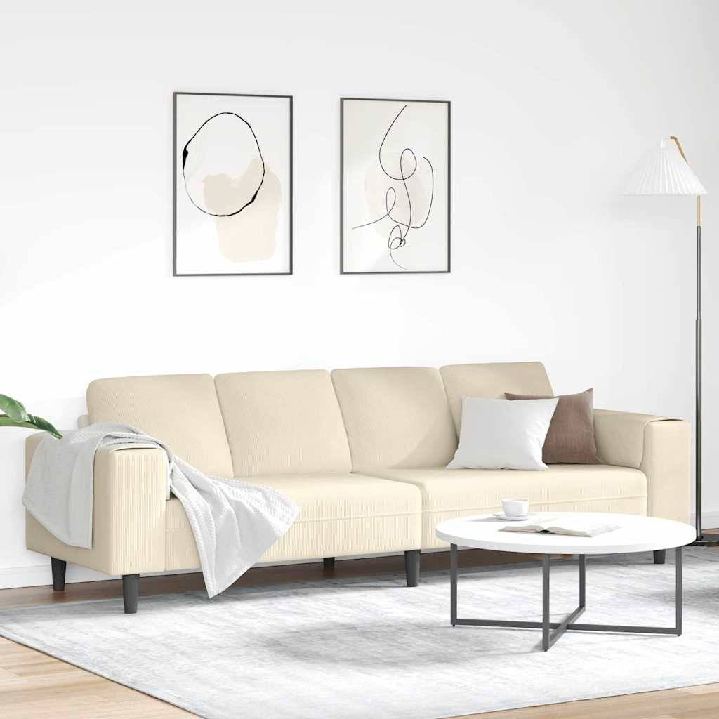 vidaXL Sofa mit Kissen Creme 250 x 77 x 76 cm Cordstoff