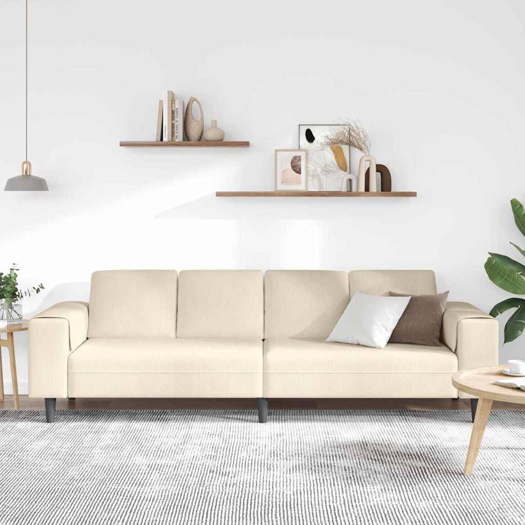 vidaXL Sofa mit Kissen Creme 250 x 77 x 76 cm Cordstoff